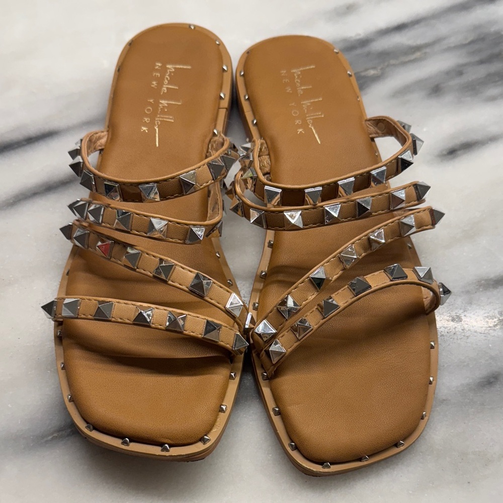 Tan and Silver Studded Sandals